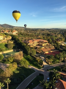 Our group included three hot air balloons, floating over Rancho Santa Fe, California near dusk. Bucket list!