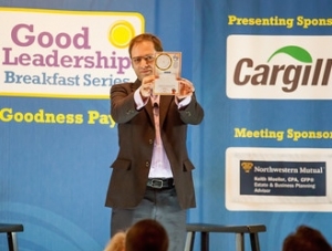 Michael Anschel showed is Seven Fs Wheel at the Good Leadership Breakfast to demonstrate his "exuberance" for his craft.