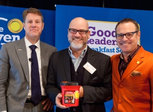 Kurt Nelson (center) won the Bucket of Good Will - at the Good Leadership Breakfast last Friday, donating more than $6000 to the Minneapolis City of Lakes Rotary Club Foundation. Our speaker Mike Ott (left) of US Bank Private Client Reserve drew his name from more than 250 guests.