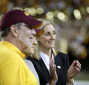Interim Athletic Director for the University of Minnesota, Beth Goetz, shared the sideline recently with U of M President Eric Kaler.