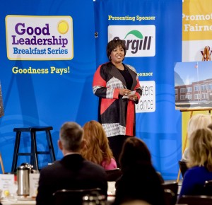 Rita Johnson-Mills shared a powerful message about fairness at the Good Leadership Breakfast.